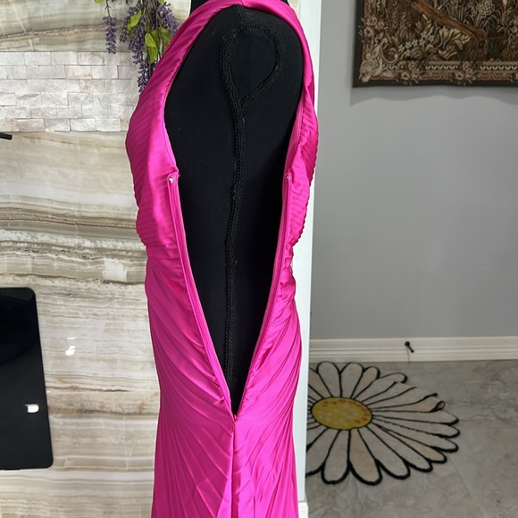 Mango New With Tags Fuchsia Asymmetrical Pleated  One Shoulder Strap Dress.SizeS - Picture 13 of 15